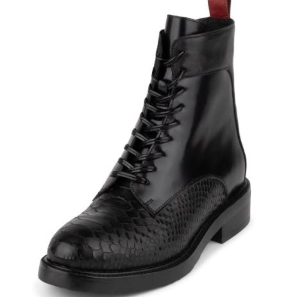 JEFFREY CAMPBELL Fischer Lace-Up Leather Boot - Black Snake Red Combo SIZE 10